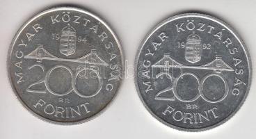 1992. 200Ft Ag "MNB" + 1994. 200Ft Ag "Deák" T:2