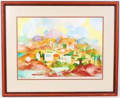 Pleidell János (1915-2007): Mediterrán városrészlet. Akvarell, papír, jelzett, üvegezett keretben, 32×44 cm