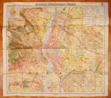 1927 Budapest székesfőváros térképe, Magyar Áll. Kir. Térképészet, 84x93cm (kisebb szakadásokkal és javításokkal)
