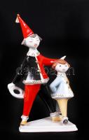 Hollóházi bohócok, kézzel festett, hibátlan, jelzett, 21x12cm / Clowns, hand painted Hollóháza porcelain figure,