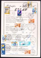 1981 Űrhajós étlap rajta 5 magyar és szovjet űrhajós aláírásával és űrhajós bélyegekkel / Cosmonaut menu card with signatures of 5 astronauts