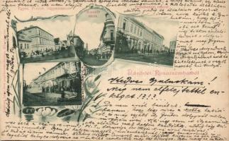 Rimaszombat főgimnázium, Kossuth utca, Erzsébet tér / high school, street, square, floral (fl)