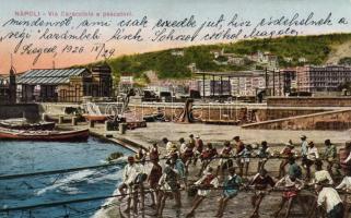 Naples, Napoli; Via Caracciolo e pescatori / street, fishermen