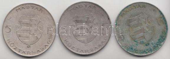 1947. 5Ft Ag "Kossuth" (3x) T:3
