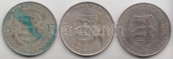 1947. 5Ft Ag "Kossuth" (3x) T:3