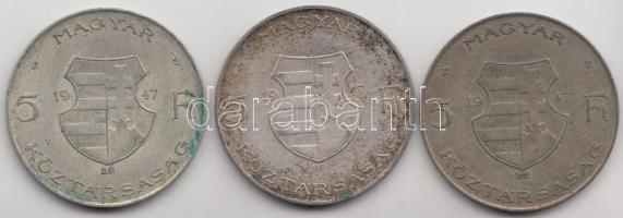 1947. 5Ft Ag "Kossuth" (3x) T:3