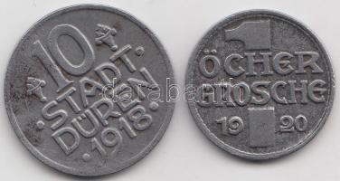 Német Birodalom / Düren 1918. 10Pf + Aachen 1920. 1 Öcher Grosche városi szükségpénz T:2,2- Germany / Empire / Düren 1918. 01 Pfennig + Aachen 1 Öcher Grosche emergency coin C:XF,VF