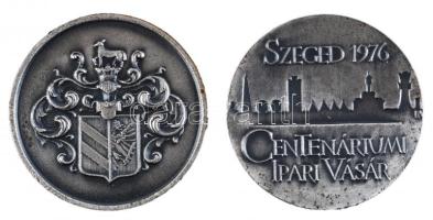1876. "Az Első Országos Ipar Termény és Állat Kiállítás Szegeden" + 1976. Szeged "Centenáriumi Ipari Vásár" fém emlékérem pár (50mm) dísztokban T:2