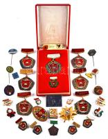 30db vegyes jelvény kitűző, kitüntetés a szocializmus korszakából + "A Vállalat Kiváló Ifjúsági Brigádja" kitüntetés kitűzővel tokban T:vegyes