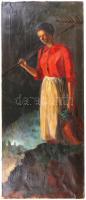 Szada István (1891-?): Arató nő korsóval. Olaj, vászon, jelzett, 100×42 cm