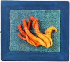 Kubinyi Anna (1949-): Fáklya. Festett kender, textil, keretben, 24×20 cm