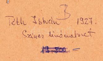 Tóth István (1892-1964): Télen. Színes linó, papír, jelzett, üvegezett keretben, 9×12 cm