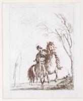 Rudnay Gyula (1878-1957): Lovas. Rézkarc, papír jelzés nélkül, üvegezett keretben, 18×13 cm