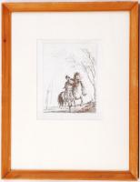 Rudnay Gyula (1878-1957): Lovas. Rézkarc, papír jelzés nélkül, üvegezett keretben, 18×13 cm