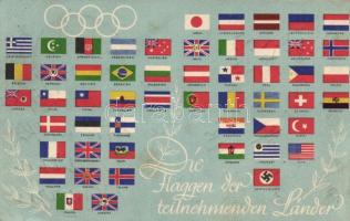 Olympische Sommerspiele 1936, die Flaggen der teilnehmenden Länder / 1936 Summer Olympics, the flags of the participating countries, So.Stpl (EK)