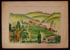 Mannheim Róza (1880-1965): Rózsadomb. Akvarell, papír, jelzett, 24×33 cm