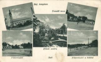 Solt Fő tér, Temető utca, Református templom, Hősök szobra (EK)