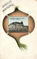 Makó a városi bérpalota az Arad Csanádi Takarékpénztár palotájával, hagyma