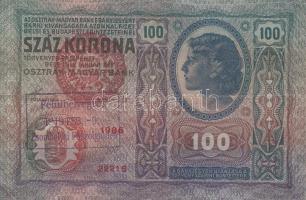 1912. 100K "Felülbélyegzés 1919. feb.9. Zsombolyai Főszolgabíró" lila bélyegzéssel T:III