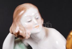 Herendi tükrös akt, kézzel festett, jelzett, hibátlan, m:23 cm