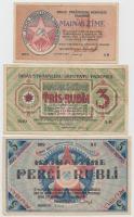 Lettország/Riga szovjet munkásküldöttek kiadása 1919. 1R + 3R + 5R piros-kék T:II Latvia/Riga's workers deputies' Soviet 1919. 1 Rublis + 3 Rubli + 5 Rubli red-blue C:XF