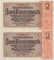 Német 3. Birodalom 1937. 2RM (2x) egymás utáni sorszámmal T:I,I- German Third Reich 1937. 2 Rentenmark (2x) sequential serials C:UNC,AU