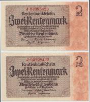 Német 3. Birodalom 1937. 2RM (2x) egymás utáni sorszámmal T:I,I- German Third Reich 1937. 2 Rentenmark (2x) sequential serials C:UNC,AU
