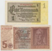 Német 3. Birodalom 1937. 1RM + 1942. 5RM T:I,II German Third Reich 1937. 1 Rentenmark + 1942. 5 Reichsmark C:UNC,XF
