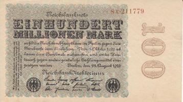 Német Birodalom / Weimari Köztársaság / Berlin 100.000.000M T:III Germany / Weimar Republic / Berlin 100.000.000 Marks C:F