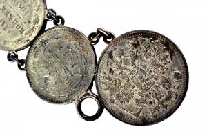 Oroszország 1909-1914. 10K Ag (6x) + 15K Ag (3x) + 20K Ag karkötőként összefűzve T:vegyes sérült
Rus...