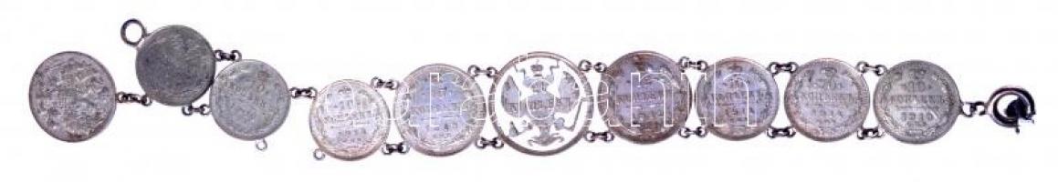 Oroszország 1909-1914. 10K Ag (6x) + 15K Ag (3x) + 20K Ag karkötőként összefűzve T:vegyes sérült
Rus...