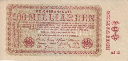Német Birodalom / Weimari Köztársaság 1923. 100.000.000.000M T:III Germany / Weimar Republic 1923. 100.000.000.000 Marks C:F