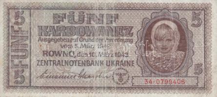 Ukrajna / német megszállás 1942. 5K T:III Ukraine/German occupation 1942. 5 Karbowanez C:F
