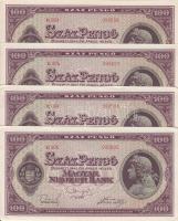 1945. 100P (4x) 2-2 egymás utáni sorszámmal! T:I-,II(csak a sarkok szamárfülesek)