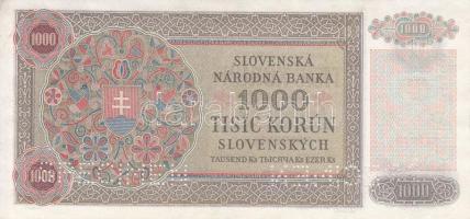 Szlovákia 1940. 1000K "SPECIMEN" perforációval T:I-
Slovakia 1940. 1000 Korun with "S...