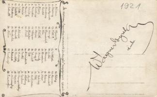 1921 Sopron, "bolondballagás", a képen szereplők nevei a hátoldalon, Studentika, photo