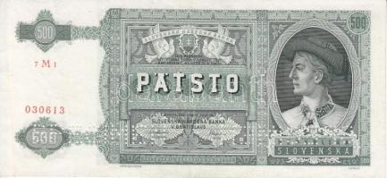 Szlovákia 1941. 500K "SPECIMEN" perforációval T:2 Slovakia 1941. 500 Korun with "SPECIMEN" perforation C:XF