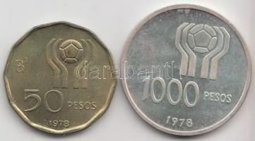 Argentina 1978. 50P T:1 + 1000P Ag "'78-as Futball Világbajnokság" T:PP Argentina 1978. 50 Pesos C:UNC + 1000 Pesos Ag "1978 World Soccer Championship" C:PP
