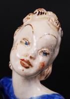 Máz alatt festett, art deco, kerámia büszt (apró lepattanásokkal) / 
Art deco female bust, painted, ...