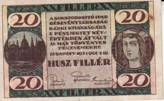 Budapest 1920. "Általános Fogyasztási Szövetkezet" 10f + 1921. 20f "Sokszorosító Ipar Részvénytársaság" szükségpénze T:III