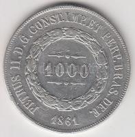 Brazília 1861. 1000R Ag (12.6g) T:2- Brazil 1861. 1000 Reis Ag (12.6g) C:VF
