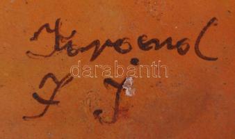 Népi fazekas tányérok, egy jelzett, apró lepattanásokkal, összesen: 5 db, d:23 cm