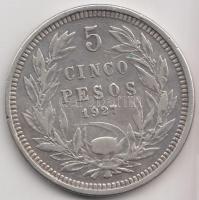 Chile 1927. 5P Ag (24.7g) T:3 Chile 1927. 5 Pesos Ag (24.7g) C:F