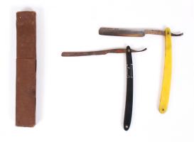 Két darab régi orosz borotva, tokban, h:16 cm