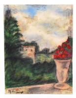 Olvashatatlan jelzéssel: Kilátás a teraszról. Pasztell, karton, foltos, 30×23 cm