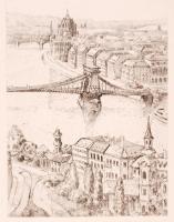 Pacsika Rudolf (1961-): Panoráma. Rézkarc, papír, jelzett, keretben, 51×37 cm