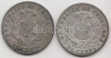 Chile 1892. 20c Ag (4.76g) + 1893. 20c Ag (4.66g)  T:3 Chile 1892. 20 centavos Ag (4.76g) + 1893. 20 centavos Ag (4.66g) C:F