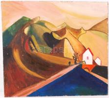 Loveczky jelzéssel: Modern tájkép. Olaj, farost, 49×54 cm