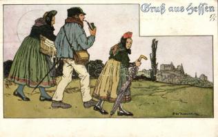 Hessen, folklore, artist signed (EB)