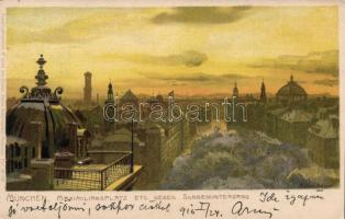 München, Maximilian square, sunset, litho s: Zeno Diemer (wet damage)